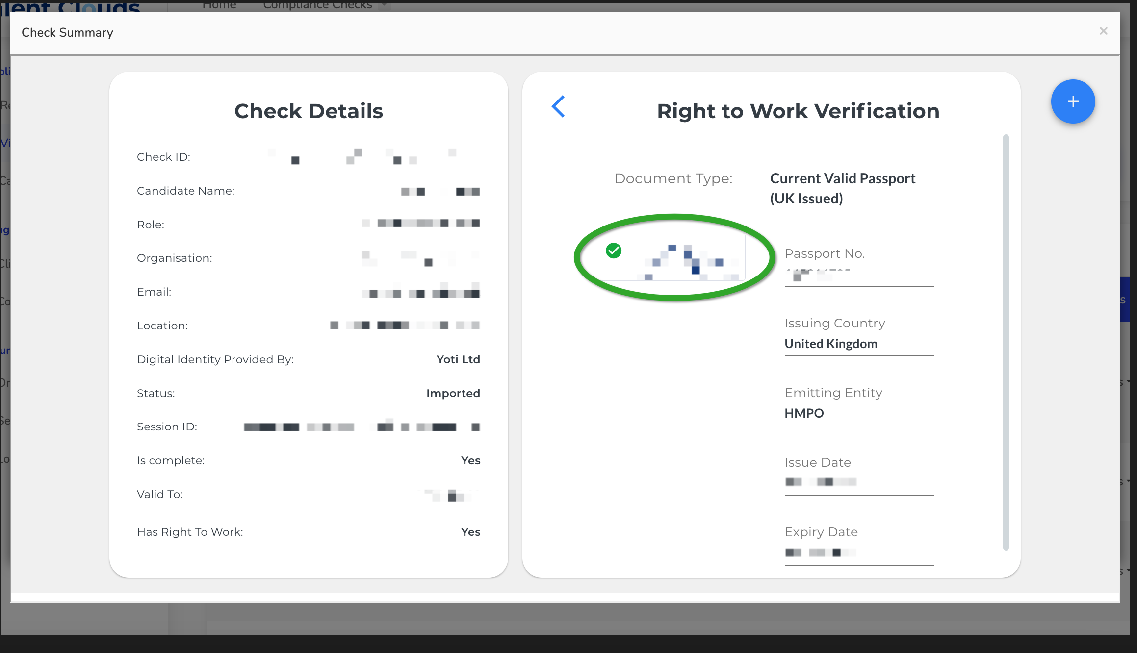 Passport image link in a Right to Work result